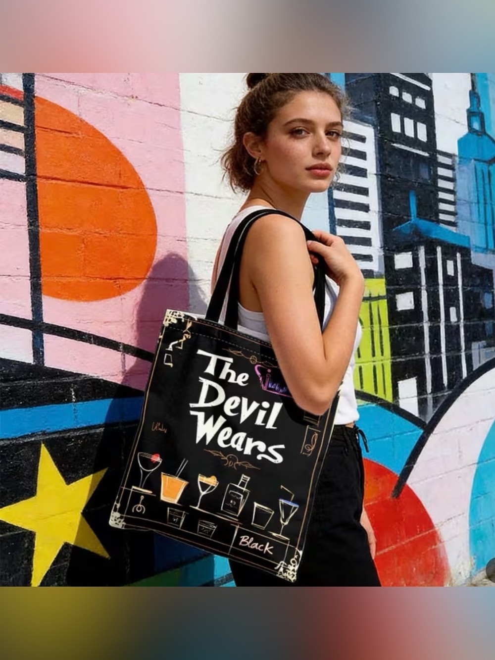 The Devil Wears Black Graphic Tote Bag